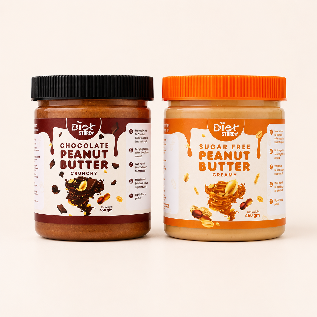 Peanut Butter Combo - Sugar free peanut butter 450gm + Chocolate peanut butter 450gm